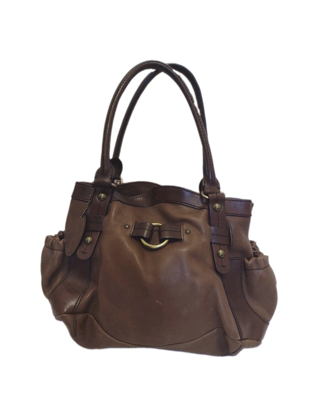 Y2K Boho Genuine Leather Satchel Brown Slouchy Pelle Studio Shoulder Bag